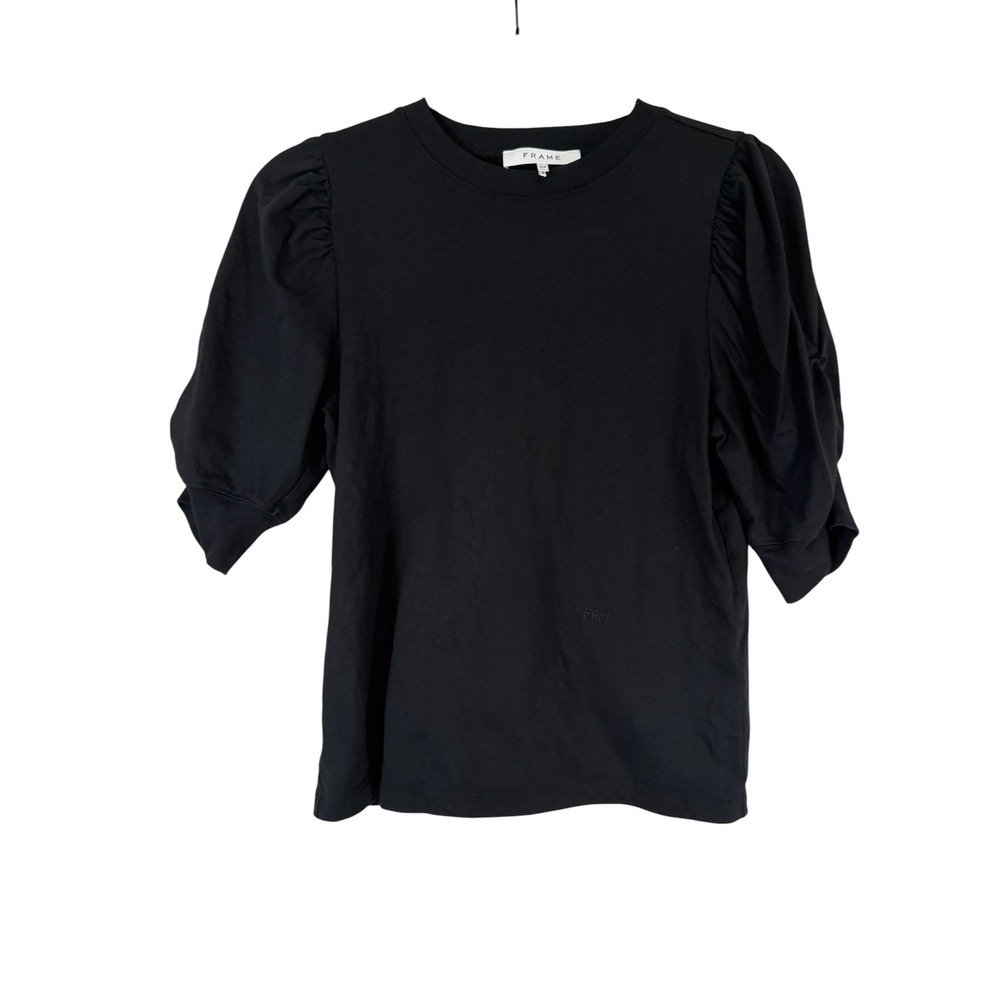 FRAME Black Puff Sleeve Crew Neck T-Shirt Size Small FRM Logo